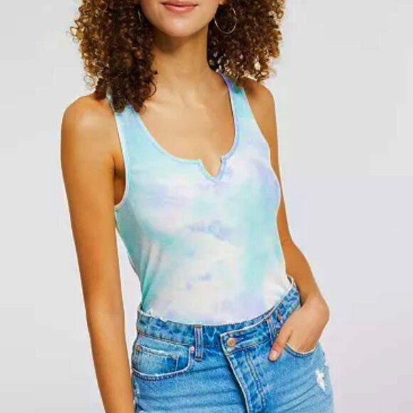 NEW! Hippie Rose Tie‎ Dye.Tank Top Small Purple Greenish Blue Scoop Split Neck - Picture 1 of 8
